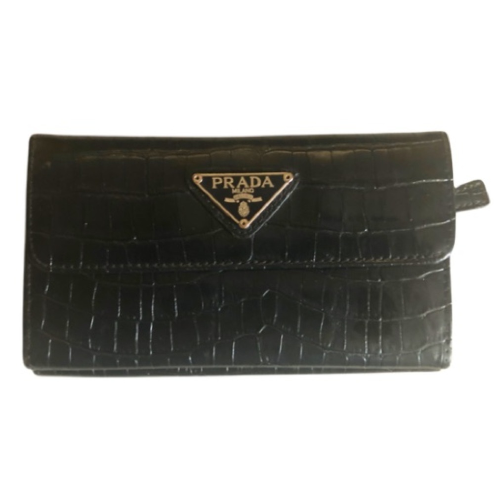 Prada Black Croc-Embossed Wallet